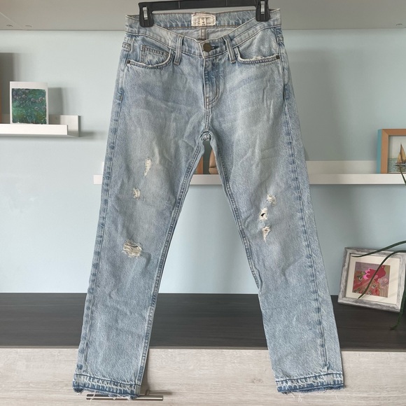 Current/Elliott The Cropped Straight Mid Rise Light Blue Jeans - Picture 2 of 14